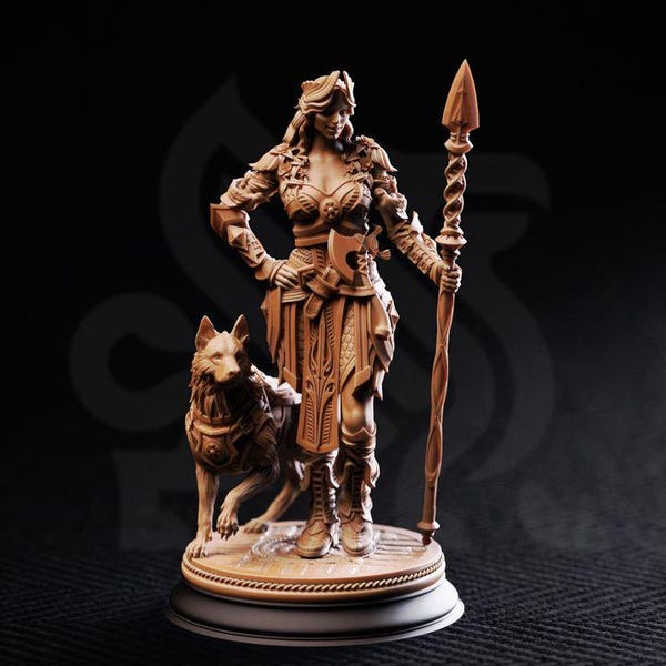 Cazadora con perro / Miniatura sin pintar de Dnd