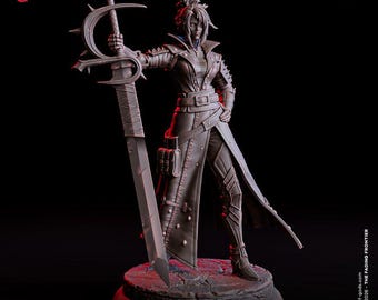 Female LARGE sword / dnd unpainted mini