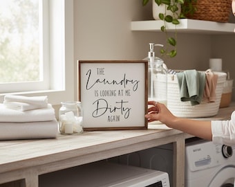 Funny Laundry Room Sign: Rustic Farmhouse Wood Decor