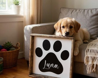 Personalized Paw Print Sign: Farmhouse Pet Memorial Decor