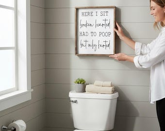 Funny Bathroom Wood Sign: Farmhouse Toilet Humor Wall Art