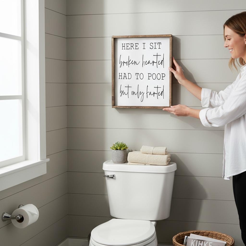 Funny Bathroom Wood Sign: Farmhouse Toilet Humor Wall Art - Etsy