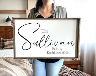 Personalized Family Name Sign | Custom Wedding Gift for Couple | Established Date Wood Sign | Anniversary Gift for Parents | Farmhouse Decor