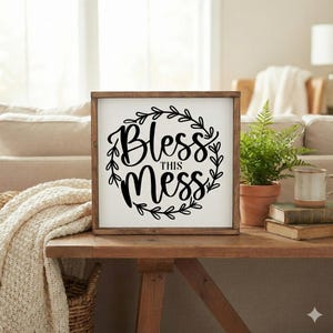 Farmhouse "Bless This Mess" Wood Sign, Rustic Kitchen Decor