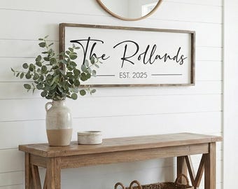 Personalized Family Name Sign with Established Date, Farmhouse Wall Decor for Living Room, Last Name Wood Sign, Wedding & Anniversary Gift