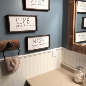 Set of 3 Bathroom Signs Wash Comb Brush Signs Comb Brush Wash Signs Wood Signs Bathroom Decor Wood Signs For Home Decor image 2