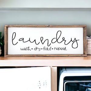 Laundry Wash Dry Fold Repeat sign | Wood Signs | Laundry Room Decor | Farmhouse Laundry Decor | Laundry Signs | Wood Signs For Home Decor