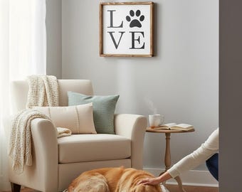 Farmhouse Pet Love Wood Sign: Rustic Paw Print Decor