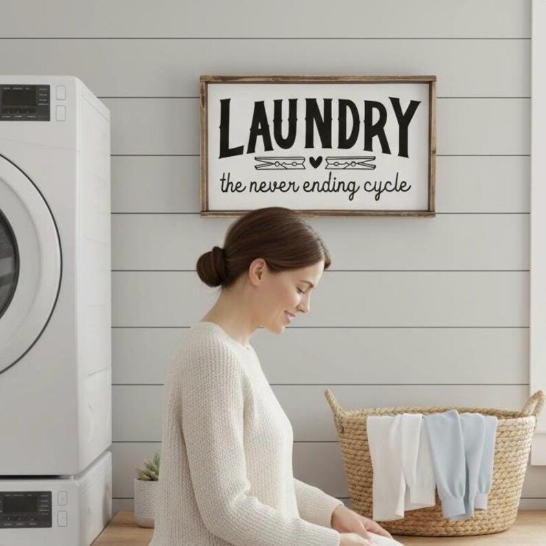 Funny Laundry Room Sign | "laundry the Never Ending Cycle" | Farmhouse ...