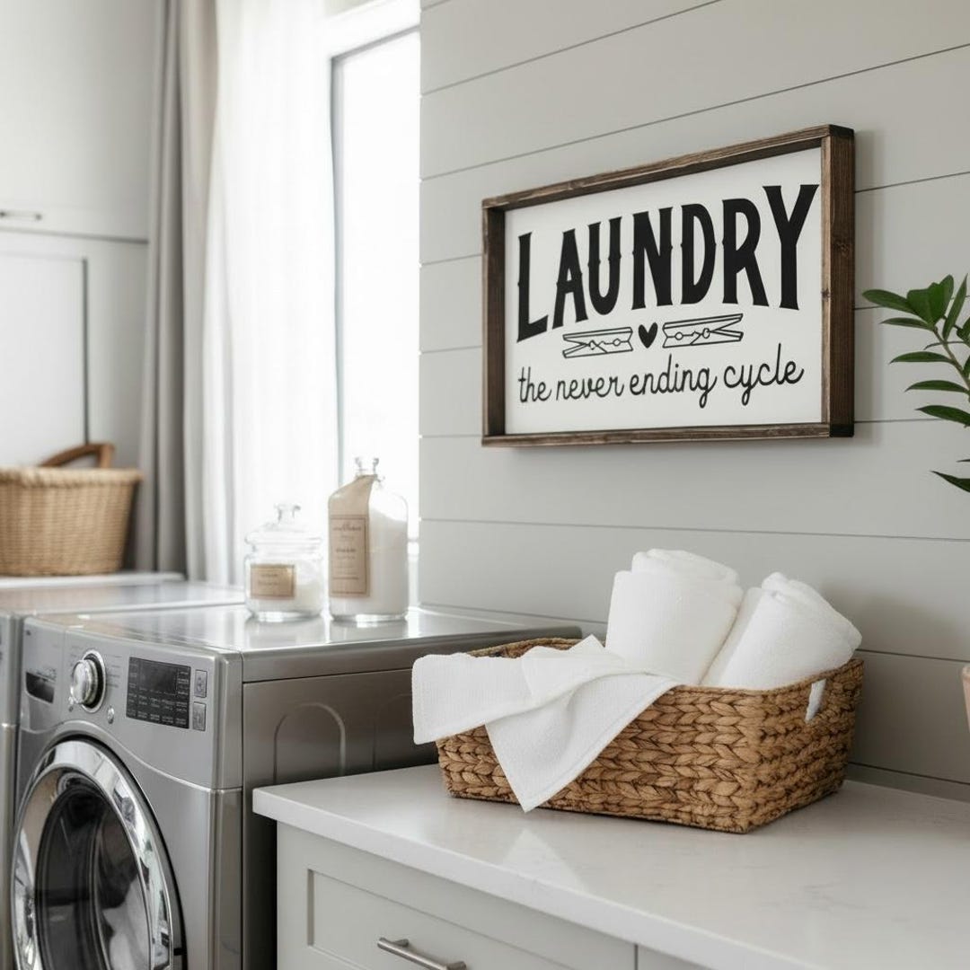 Funny Laundry Room Sign | "laundry the Never Ending Cycle" | Farmhouse ...