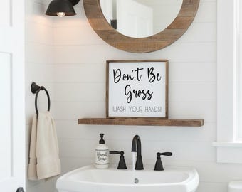 Funny Bathroom Sign, Don't Be Gross Wash Your Hands, Farmhouse Bathroom Decor, Wood Framed Sign, Kids Bathroom Wall Art, Restroom Humor