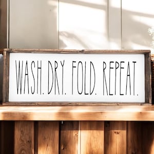 Wash Dry Fold Repeat Farmhouse Laundry Room Wood Sign Decor, Rustic Laundry Sign, Laundry Room Quote Sign, Wood Plank Decor
