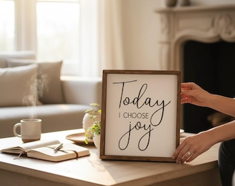 Today I Choose Joy Sign | Rustic Farmhouse Wall Decor | Inspirational Wood Sign | Christian Home Gift | Daily Affirmation Art