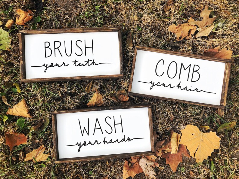 Set of 3 Bathroom Signs Wash Comb Brush Signs Comb Brush Wash Signs Wood Signs Bathroom Decor Wood Signs For Home Decor image 1