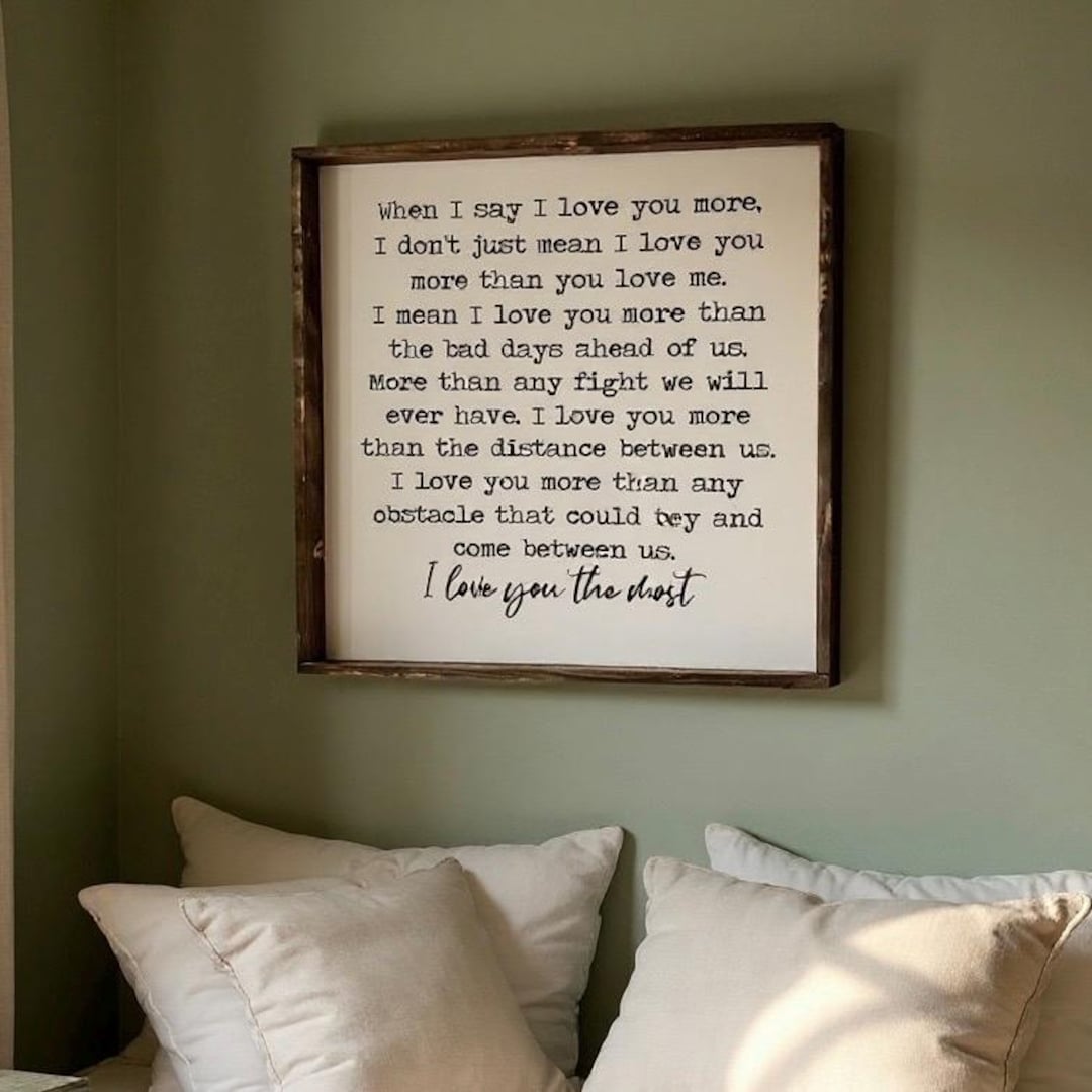 Farmhouse Love Wood Sign: Deep Love Saying, Romantic Home Decor - 16" x 16" - White, Dark Walnut