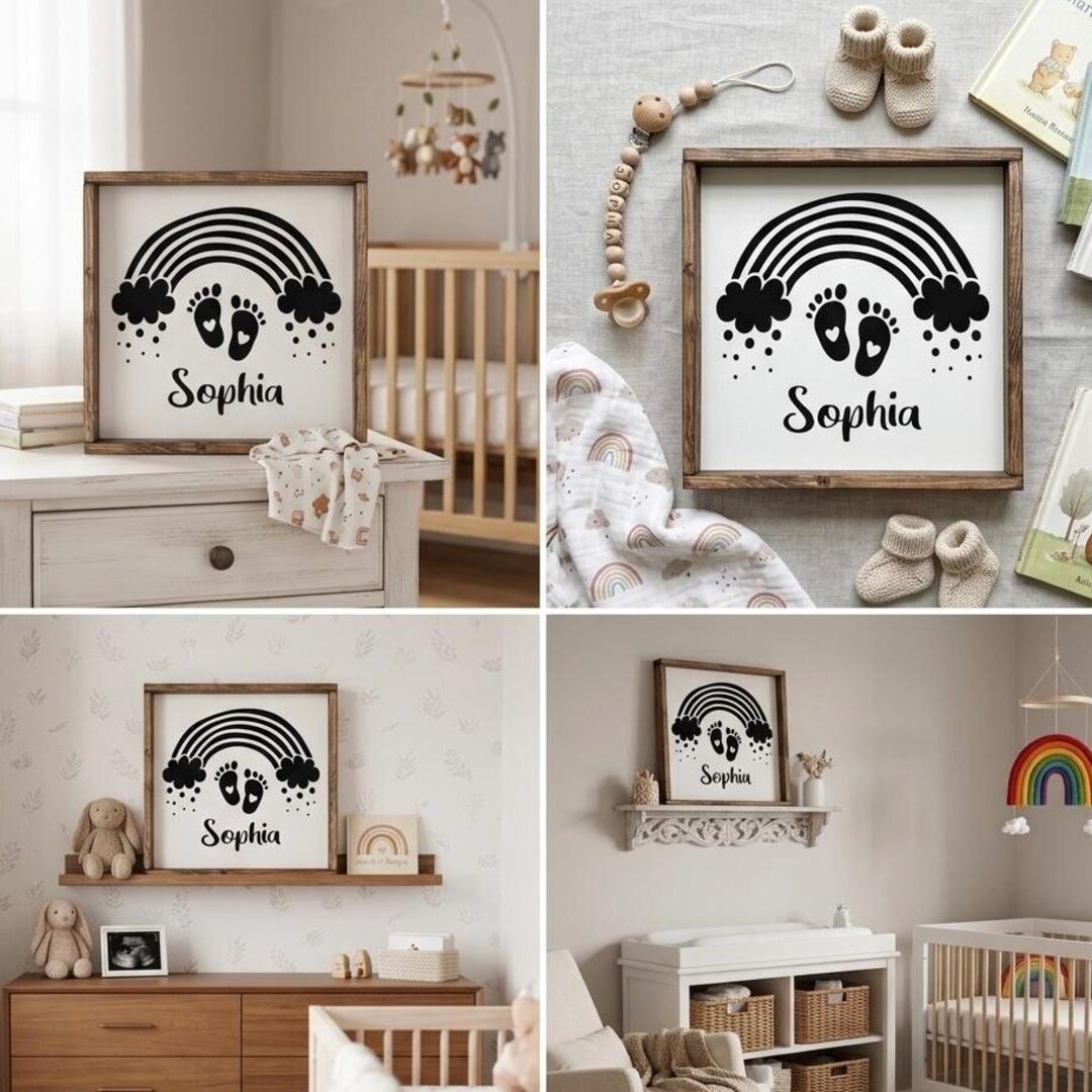 Personalized Baby Name Sign, Rainbow Nursery Wall Art, Custom Newborn ...
