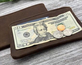 7" Rustic Brown Leather Coin Pouch, Handmade Soft Zip Wallet, Change Purse, Card & Cash Holder, Handmade  In USA