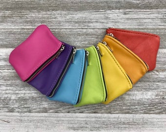 6" Large Leather Zipper Pouch, 6"x 4", Coin Pouch, Coin Case, Coin Purse, Made In USA