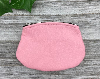 Oval Small Leather Zippered Pouch(4 inch), Leather Coin Pouch, Made In USA.