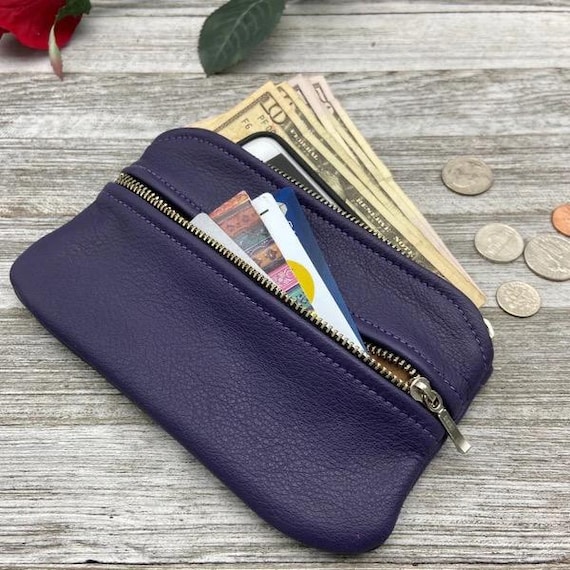 7" Double Zipper Purse 7”x 4 1/4” x 1/2", Double Zipper Pouch, Beautiful Colorful Leather, Clutch Bag, Made In USA.