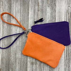 8&quot; Deerskin purse, XL Leather Zipper Pouch, Leather Purse Lined, Leather Clutch With A Wristlet, Super Soft, Made In USA.