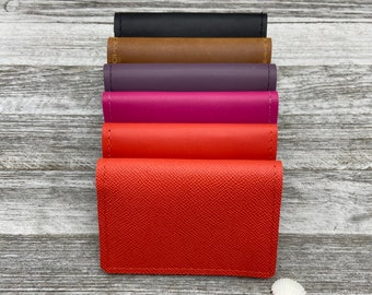 Leather Card Holder, Card Case, Brown Leather, Beige Leather Wallet