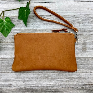 8" portemonnee van hertenleer, XL leren zakje met rits, leren tas gevoerd, leren clutch met schoudertasje, superzacht, gemaakt in de VS.