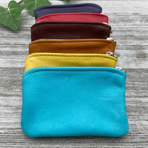 Bolsa de cuero mediana con cremallera de 4,8", 4,8" x 3", bolsa con cremallera para tarjetas de crédito, bolsa para monedas, estuche para monedas, monedero, fabricado en EE. UU.