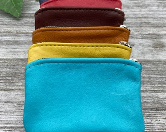 Medium Leather Zipper Pouch, Credit Card Zipper Pouch, Coin Pouch, Coin Case, Coin Purse, Made In USA.