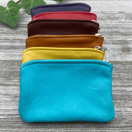 Medium Leather Zipper Pouch Credit Card Zipper Pouch Coin Etsy