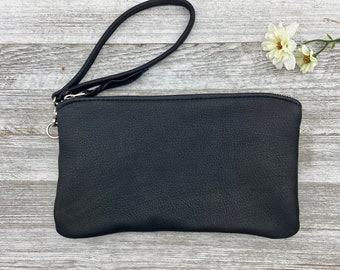 Deerskin Purse, XXL Leather Zipper Pouch (10 inch length), Leather Purse Lined, Leather Clutch With A Wristlet, Super Soft, Made In USA.