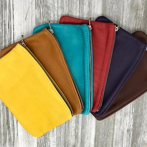 Bolsa de cuero con cremallera XL de 8" (8 pulgadas), bolsa de cuero para monedas sin forro, bolso de mano de cuero, fabricado en EE. UU.