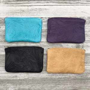 6" Grande astuccio in pelle con cerniera floreale, 6"x4", collezione floreale, astuccio per monete, porta monete, porta monete, prodotto negli USA