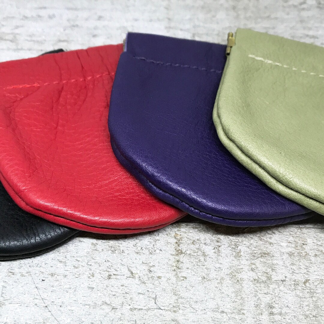 Leather Squeeze Coin Case, Large Size, Leather Coin Holder, Leather