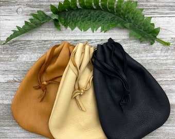 Deerskin Pouch, Large Leather Drawstring Pouch 9-inch x 6.25-inch,Marble Pouch, SuperSoft,  Drawstring Bag, Dice Bag, Made In USA.