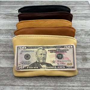 Deerskin 7” Leather Zipper Pouch, Buckskin Leather, Coin Pouch, Coin Case,Coin Purse, Made In USA