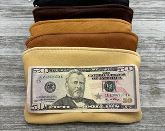 Deerskin 7” Leather Zipper Pouch, Buckskin Leather, Coin Pouch, Coin Case,Coin Purse, Made In USA