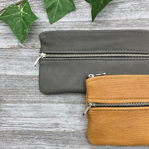Monedero de piel de ciervo de 8" con doble cierre de cremallera, 8" x 4 1/4" x 1/2", monedero de cuero, súper suave, cartera, bolso de mano, único en su tipo, fabricado en EE. UU.