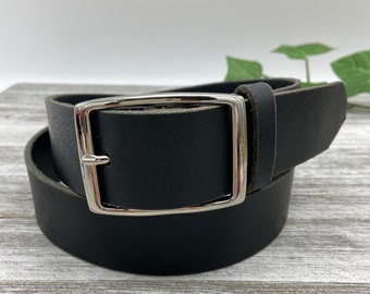 1 1/2” Black Leather Belt – Durable, Strong, Solid, Handmade in USA