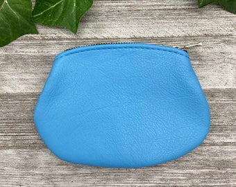 Oval Medium Leather Zippered Pouch, Credit Card Zipper Pouch, Coin Pouch, Coin Case, Coin Purse, Made In USA.
