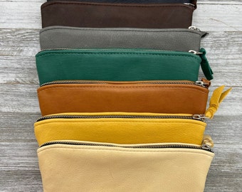10" Deerskin Purse, XXL Leather Zipper Pouch (10” x 6”), Lined Leather Clutch, Coin Pouch, Super Soft, Made in USA