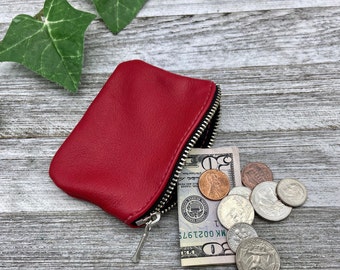 Kleine Leder-Reißverschlusstasche (4 Zoll), Leder-Münztasche, hergestellt in den USA.