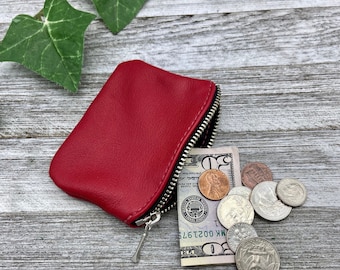 4&quot; Small Leather Zipper Pouch, 4&quot;x 3&quot;, Leather Coin Pouch, Made In USA.