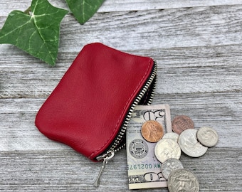 Small Leather Zipper Pouch(4 inch), Leather Coin Pouch, Made In USA.