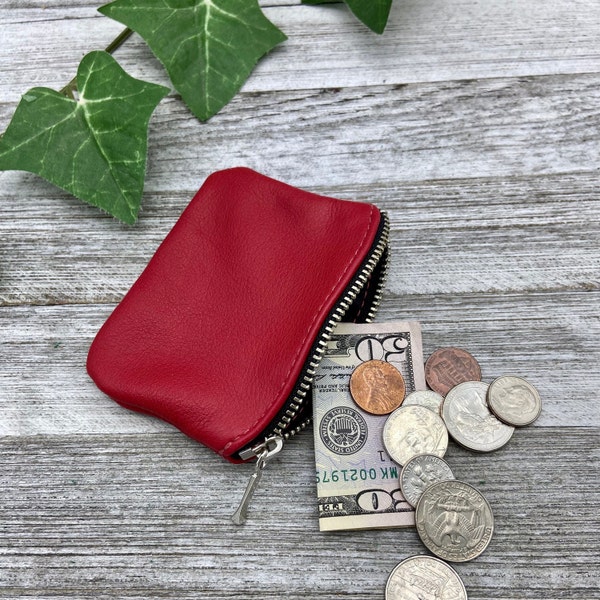 Small Leather Zipper Pouch(4 inch), Leather Coin Pouch, Made In USA.