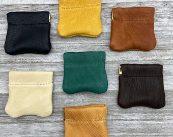 Deerskin Purse, Squeezed Coin Case, Small Pop Coin Case,Leather Purse, Leather Coin Pouch, Super Soft, Buckskin Purse, Made In USA.