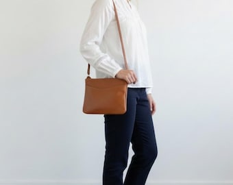 Leather Crossbody Bag, Minimalist Small Shoulder Purse, Nova Bag, Handmade in USA, Soft Full Grain Leather Everyday Bag