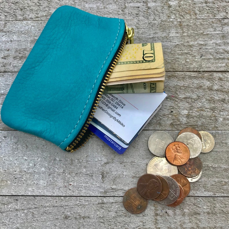 Medium Leather Zipper Pouch Credit Card Zipper Pouch Coin Etsy