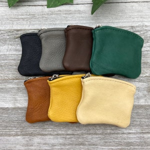 Portemonnee van 4" hertenleer, klein zakje met rits, 4" x 3", leren muntzakje, superzacht, portemonnee van hertenleer, creditcardhouder, gemaakt in de VS.