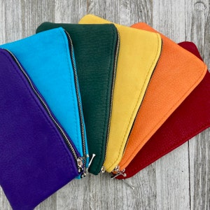 Sac à main en cuir de daim 20 cm, pochette en cuir XL, sac à main en cuir doublé, pochette en cuir, pochette pour pièce de monnaie en cuir, super doux, fabriqué aux États-Unis